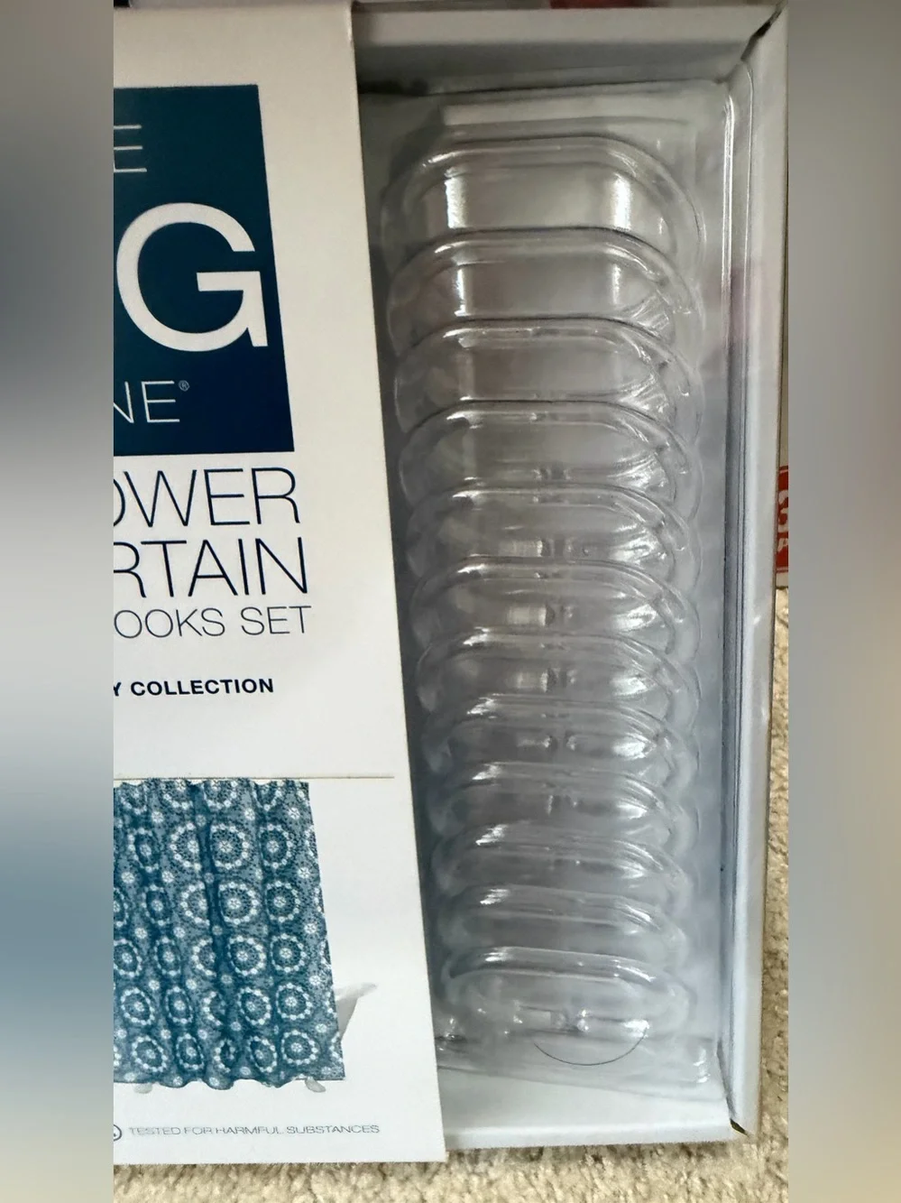 NWT. The Big One Blue Floral Shower Curtain and Hooks Set